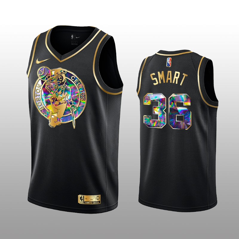 Men's Boston Celtics #36 Marcus Smart 2021/22 Black Golden Edition 75th Anniversary Diamond Logo Stitched Basketball Jersey Men's Boston Celtics #36 Marcus Smart 2021/22 Black Golden Edition 75th Anniversary Diamond Logo Stitched Basketball Jersey